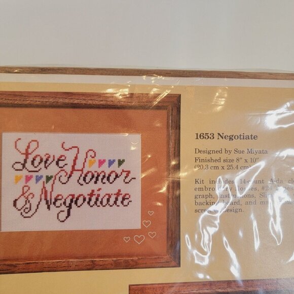 The Creative Circle #1653 "Love, Honor, Negotiate" VTG Counted Cross Stitch Kit - Picture 1 of 4